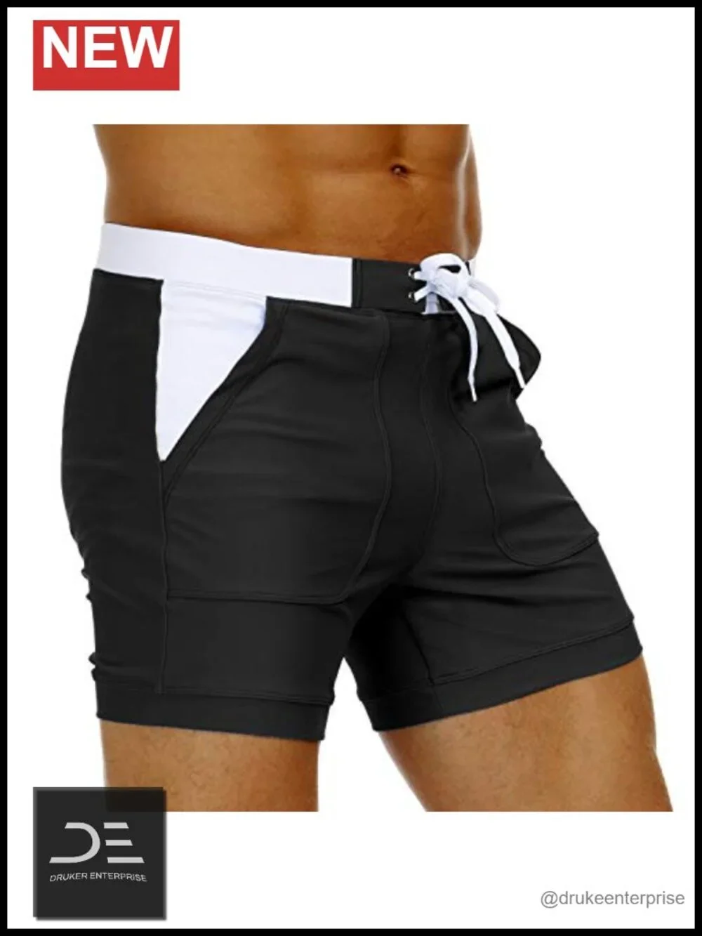 Men's Quick-Dry Swim Trunks with Pockets Elastic Waist Drawstring
